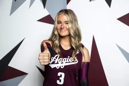 COLLEGE STATION, TX - August 12, 2022 - Libero/Defensive specialist Brooke Frazier #3 of the Texas A&M Aggies during Texas A&M Aggies Volleyball photo day in College Station, TX. Photo By Brendall O'Banon/Texas A&M Athletics
