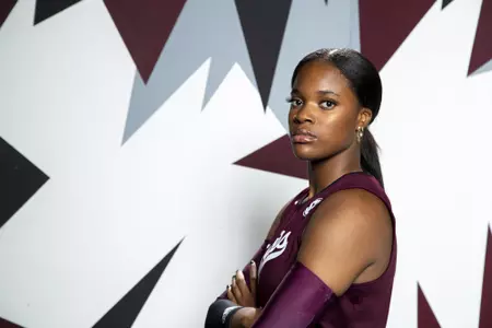 COLLEGE STATION, TX - August 12, 2022 - Middle blocker Madison Bowser #15 of the Texas A&M Aggies during Texas A&M Aggies Volleyball photo day in College Station, TX. Photo By Brendall O'Banon/Texas A&M Athletics