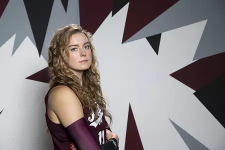 COLLEGE STATION, TX - August 12, 2022 - Middle blocker Molly Brown #14 of the Texas A&M Aggies during Texas A&M Aggies Volleyball photo day in College Station, TX. Photo By Brendall O'Banon/Texas A&M Athletics