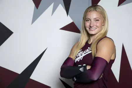 COLLEGE STATION, TX - August 12, 2022 - Outside hitter Mia Johnson #31 of the Texas A&M Aggies during Texas A&M Aggies Volleyball photo day in College Station, TX. Photo By Brendall O'Banon/Texas A&M Athletics