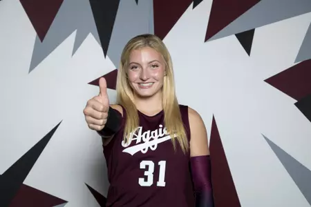 COLLEGE STATION, TX - August 12, 2022 - Outside hitter Mia Johnson #31 of the Texas A&M Aggies during Texas A&M Aggies Volleyball photo day in College Station, TX. Photo By Brendall O'Banon/Texas A&M Athletics
