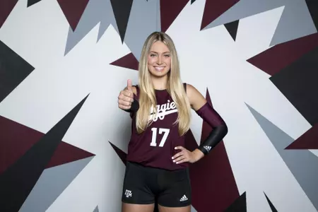 COLLEGE STATION, TX - August 12, 2022 - Outside hitter Ciera "CiCi" Hecht #17 of the Texas A&M Aggies during Texas A&M Aggies Volleyball photo day in College Station, TX. Photo By Brendall O'Banon/Texas A&M Athletics