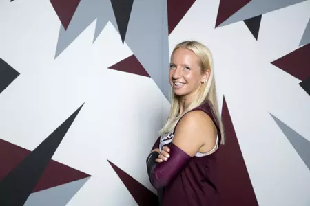COLLEGE STATION, TX - August 12, 2022 - Libero/Defensive specialist Lauren Hogan #8 of the Texas A&M Aggies during Texas A&M Aggies Volleyball photo day in College Station, TX. Photo By Brendall O'Banon/Texas A&M Athletics