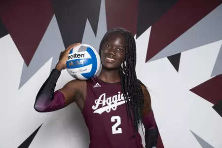 COLLEGE STATION, TX - August 12, 2022 - Middle blocker Ital Lopuyo #2 of the Texas A&M Aggies during Texas A&M Aggies Volleyball photo day in College Station, TX. Photo By Brendall O'Banon/Texas A&M Athletics