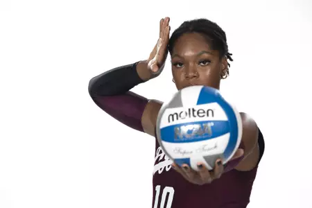 COLLEGE STATION, TX - August 12, 2022 - Middle blocker Ifenna Cos-Okpalla #10 of the Texas A&M Aggies during Texas A&M Aggies Volleyball photo day in College Station, TX. Photo By Kate Luffman/Texas A&M Athletics