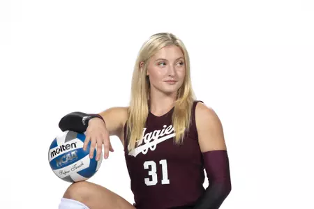 COLLEGE STATION, TX - August 12, 2022 - Outside hitter Mia Johnson #31 of the Texas A&M Aggies during Texas A&M Aggies Volleyball photo day in College Station, TX. Photo By Kate Luffman/Texas A&M Athletics