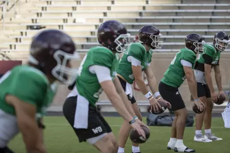 COLLEGE STATION, TX - August 07, 2022 - Quarterback Max Johnson #14 of the Texas A&M Aggies during football practice at Kyle Field in College Station, TX. Photo By Craig Bisacre/Texas A&M Athletics