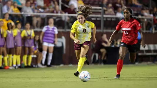 COLLEGE STATION, TX - September 16, 2022 - Forward Maile Hayes #8 of the Texas A&M Aggies during the Soccer game between the Georgia Bulldogs and the Texas A&M Aggies at Ellis Field in College Station, TX. Photo By Evan Pilat/Texas A&M Athletics