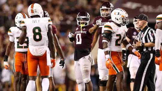 COLLEGE STATION, TX - September 17, 2022 - Wide receiver Ainias Smith #0 of the Texas A&M Aggies during the game between the Miami Hurricanes and the Texas A&M Aggies at Kyle Field in College Station, TX. Photo By Sydney Morriss/Texas A&M Athletics