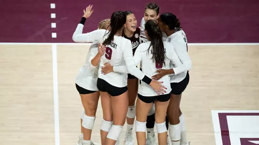 COLLEGE STATION, TX - September 24, 2022 - Texas A&M Aggies Volleyball Team during the game between the Tennessee Volunteers and the Texas A&M Aggies at Reed Arena in College Station, TX. Photo By Ethan Mito/Texas A&M Athletics
