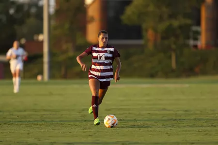 TUSCALOOSA, AL - September 25, 2022 - Midfielder Carissa Boeckmann #14 of the Texas A&M Aggies during the game between the Alabama Crimson Tide and the Texas A&M Aggies at University of Alabama Soccer Complex in Tuscaloosa, AL. Photo By Evan Pilat