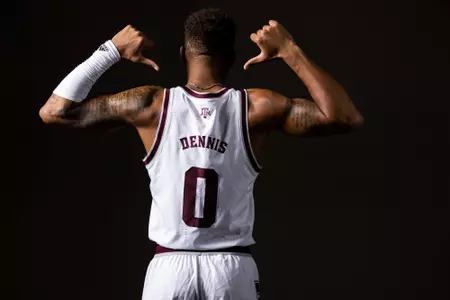 COLLEGE STATION, TX - September 15, 2022 - Dexter Dennis #0 of the Texas A&M Aggies during Texas A&M Aggies Men's Basketball photo day in College Station, TX. Photo By Craig Bisacre/Texas A&M Athletics