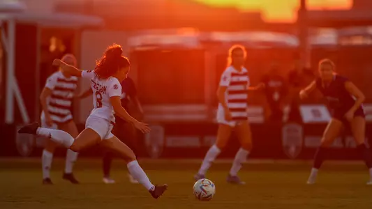 Maile Hayes takes a free kick against TCU on Ellis Field