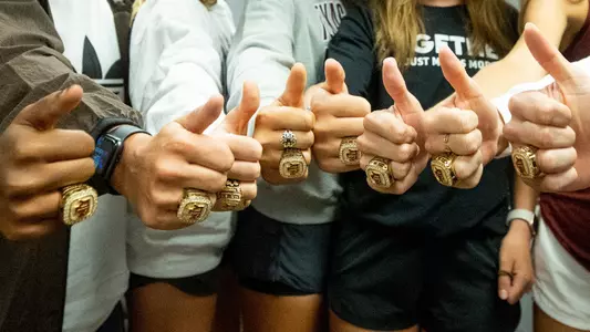 COLLEGE STATION, TX - August 29, 2022 - Texas A&M Aggie Women's Tennis Team during SEC Championship Ring Day in College Station, TX. Photo By Hayden Carroll/Texas A&M Athletics