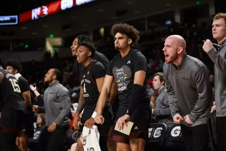COLUMBIA, SC - January 14, 2023 - Texas A&M Men's Basketball Team during the game between the South Carolina Gamecocks and the Texas A&M Aggies at Colonial Life Arena in Columbia, SC. Photo By Craig Bisacre