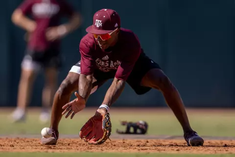 COLLEGE STATION, TX - October 05, 2022 - During practice at Olson Field in College Station, TX. Photo By Evan Pilat/Texas A&M Athletics