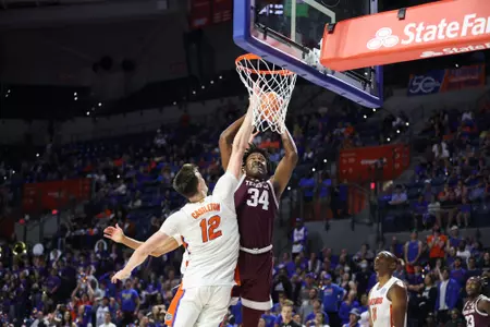 GAINESVILLE, FL - January 04, 2023 - Forward Julius Marble #34 of the Texas A&M Aggies during the game between the Florida Gators and the Texas A&M Aggies at Stephen C. O'Connell Center in Gainesville, FL. Photo By Craig Bisacre