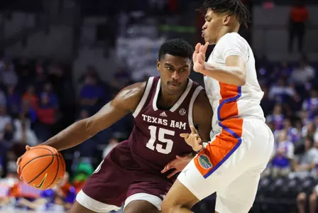 GAINESVILLE, FL - January 04, 2023 - Forward Henry Coleman III #15 of the Texas A&M Aggies during the game between the Florida Gators and the Texas A&M Aggies at Stephen C. O'Connell Center in Gainesville, FL. Photo By Craig Bisacre