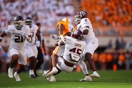 KNOXVILLE, TN - October 14, 2023 - during the game between the Tennessee Volunteers and the Texas A&M Aggies at Neyland Stadium in Knoxville, TN. Photo By Craig Bisacre/Texas A&M Athletics