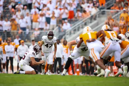KNOXVILLE, TN - October 14, 2023 - during the game between the Tennessee Volunteers and the Texas A&M Aggies at Neyland Stadium in Knoxville, TN. Photo By Craig Bisacre/Texas A&M Athletics