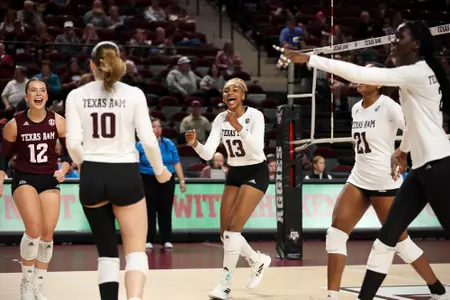 COLLEGE STATION, TX - October 15, 2023 - Outside Hitter Bianna Muoneke #13 of the Texas A&M Aggies during the game between the South Carolina Gamecocks and the Texas A&M Aggies at Reed Arena in College Station, TX. Photo By Brendall O'Banon/Texas A&M Athletics