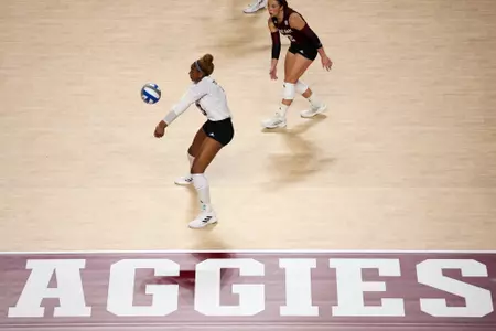 COLLEGE STATION, TX - October 15, 2023 - Outside Hitter Bianna Muoneke #13 of the Texas A&M Aggies during the game between the South Carolina Gamecocks and the Texas A&M Aggies at Reed Arena in College Station, TX. Photo By Brendall O'Banon/Texas A&M Athletics