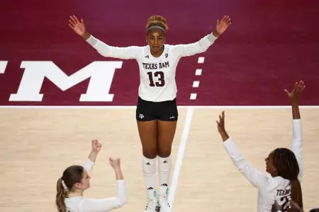 COLLEGE STATION, TX - October 15, 2023 - Outside Hitter Bianna Muoneke #13 of the Texas A&M Aggies during the game between the South Carolina Gamecocks and the Texas A&M Aggies at Reed Arena in College Station, TX. Photo By Brendall O'Banon/Texas A&M Athletics