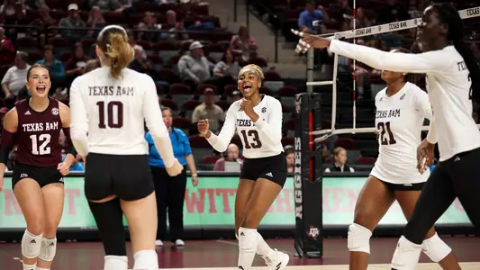 COLLEGE STATION, TX - October 15, 2023 - Outside Hitter Bianna Muoneke #13 of the Texas A&M Aggies during the game between the South Carolina Gamecocks and the Texas A&M Aggies at Reed Arena in College Station, TX. Photo By Brendall O'Banon/Texas A&M Athletics