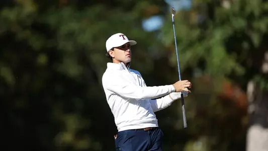 Daniel Rodrigues with a club twirl following a shot at the Furman Intercollegiate