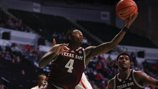 DENTON, TX - October 29, 2023 - Guard Wade Taylor #4 of the Texas A&M Aggies during the exhibition game between the Texas Tech Red Raiders and the Texas A&M Aggies at UNT Coliseum in Denton, TX. Photo By Craig Bisacre/Texas A&M Athletics