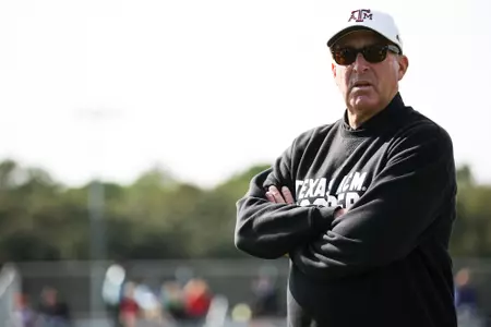 PENSACOLA, FL - October 31, 2023 - Head Coach G Guerrieri of the Texas A&M Aggies during the game between the South Carolina Gamecocks and the Texas A&M Aggies at Ashton Brosnaham Soccer Complex in Pensacola, FL. Photo By Ethan Mito/Texas A&M Athletics