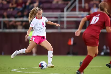 COLLEGE STATION, TX - October 08, 2023 - Midfielder Taylor Pounds #9 of the Texas A&M Aggies during the game between the Alabama Crimson Tide and the Texas A&M Aggies at Ellis Field in College Station, TX. Photo By Brendall O'Banon/Texas A&M Athletics