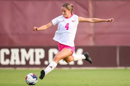 COLLEGE STATION, TX - October 08, 2023 - Midfielder/Defender Adysen Armenta #4 of the Texas A&M Aggies during the game between the Alabama Crimson Tide and the Texas A&M Aggies at Ellis Field in College Station, TX. Photo By Brendall O'Banon/Texas A&M Athletics