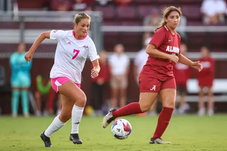 COLLEGE STATION, TX - October 08, 2023 - Midfielder Sydney Becerra #7 of the Texas A&M Aggies during the game between the Alabama Crimson Tide and the Texas A&M Aggies at Ellis Field in College Station, TX. Photo By Brendall O'Banon/Texas A&M Athletics