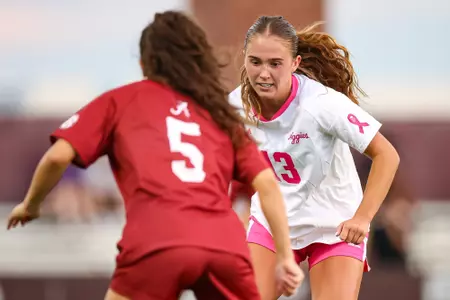 COLLEGE STATION, TX - October 08, 2023 - Midfielder/Defender Mia Pante #13 of the Texas A&M Aggies during the game between the Alabama Crimson Tide and the Texas A&M Aggies at Ellis Field in College Station, TX. Photo By Brendall O'Banon/Texas A&M Athletics