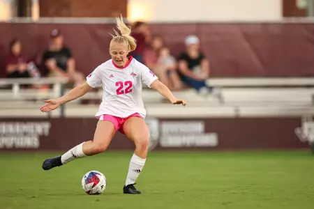 COLLEGE STATION, TX - October 08, 2023 - Defender Margo Matula #22 of the Texas A&M Aggies during the game between the Alabama Crimson Tide and the Texas A&M Aggies at Ellis Field in College Station, TX. Photo By Brendall O'Banon/Texas A&M Athletics