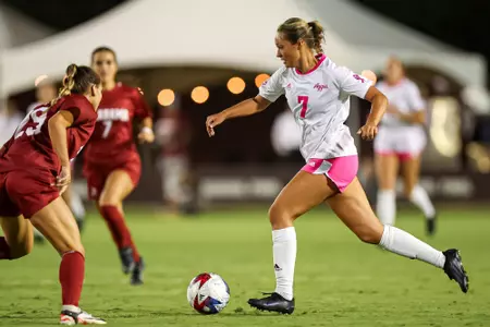 COLLEGE STATION, TX - October 08, 2023 - Midfielder Sydney Becerra #7 of the Texas A&M Aggies during the game between the Alabama Crimson Tide and the Texas A&M Aggies at Ellis Field in College Station, TX. Photo By Brendall O'Banon/Texas A&M Athletics