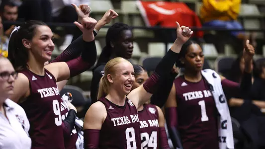 COLUMBIA, MO - November 10, 2023 - Libero/Defensive Specialist Lauren Hogan #8 of the Texas A&M Aggies during the game between the Missouri Tigers and the Texas A&M Aggies at Hearnes Center in Columbia, MO. Photo By Wesley Bowers