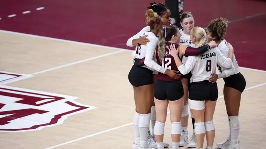 COLLEGE STATION, TX - November 05, 2023 - The Texas A&M Aggies Volleyball Team during the game between the Auburn Tigers and the Texas A&M Aggies at Reed Arena in College Station, TX. Photo By Craig Bisacre/Texas A&M Athletics