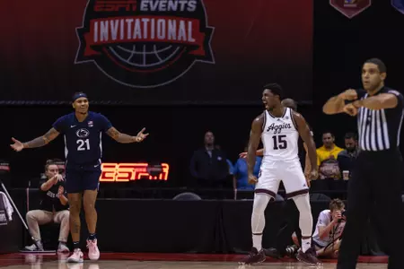 KISSIMMEE, FL - November 23, 2023 - Forward Henry Coleman #15 of the Texas A&M Aggies during the game between the Penn State Nittany Lions and the Texas A&M Aggies at State Farm Field House at ESPN Wide World of Sports Complex in Kissimmee, FL. Photo By Craig Bisacre/Texas A&M Athletics