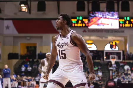 KISSIMMEE, FL - November 23, 2023 - Forward Henry Coleman #15 of the Texas A&M Aggies during the game between the Penn State Nittany Lions and the Texas A&M Aggies at State Farm Field House at ESPN Wide World of Sports Complex in Kissimmee, FL. Photo By Craig Bisacre/Texas A&M Athletics