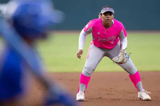 COLLEGE STATION, TX - October 24, 2023 - Kennedy Powell #1 of the Texas A&M Aggies during the game between the McLennan Highlanders and the Texas A&M Aggies at Davis Diamond in College Station, TX. Photo By Evan Pilat/Texas A&M Athletics
