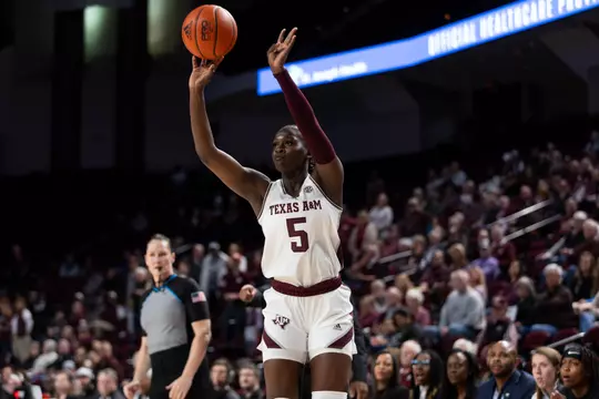 COLLEGE STATION, TX - November 12, 2023 - Guard Aicha Coulibaly #5 of the Texas A&M Aggies during the game between the North Texas Mean Green and the Texas A&M Aggies at Reed Arena in College Station, TX. Photo By Ethan Mito/Texas A&M Athletics