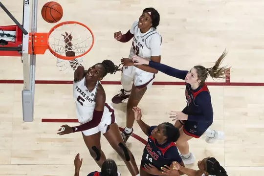 COLLEGE STATION, TX - December 09, 2023 - Guard Aicha Coulibaly #5 of the Texas A&M Aggies during the game between the Robert Morris Colonials and the Texas A&M Aggies at Reed Arena in College Station, TX. Photo By Ethan Mito/Texas A&M Athletics