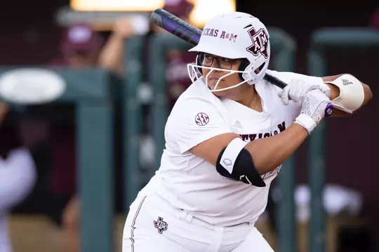 COLLEGE STATION, TX - October 06, 2023 - Mya Perez #24 of the Texas A&M Aggies during the game between the Texas State Bobcats and the Texas A&M Aggies at Davis Diamond in College Station, TX. Photo By Wesley Bowers/Texas A&M Athletics