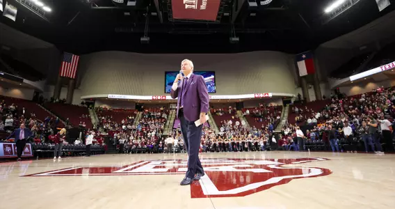 COLLEGE STATION, TX - February 24, 2022 - Head Coach Gary Blair of the Texas A&M Aggies during the game between the South Carolina Gamecocks and the Texas A&M Aggies at Reed Arena in College Station, TX. Photo By Kate Luffman/Texas A&M Athletics