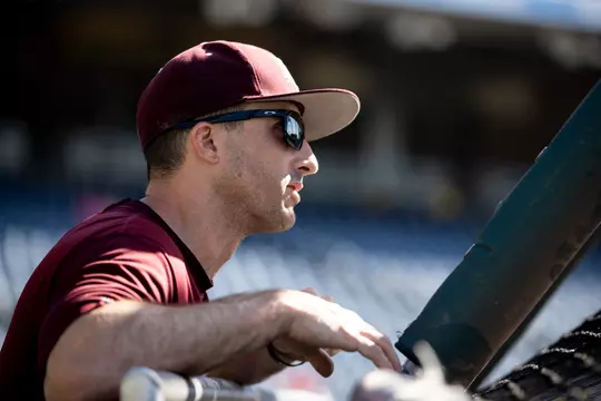 OMAHA, NE - June 16, 2022 - Assistant Coach Michael Earley of the Texas A&M Aggies during practice before the NCAA Baseball College World Series at Charles Schwab Field in Omaha, NE. Photo By Kate Luffman/Texas A&M Athletics