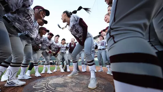 COLLEGE STATION, TX - February 10, 2023 - Texas A&M Aggies softball team during the game between the Northern Kentucky Norse and the Texas A&M Aggies at Davis Diamond in College Station, TX. Photo By Brendall O'Banon/Texas A&M Athletics