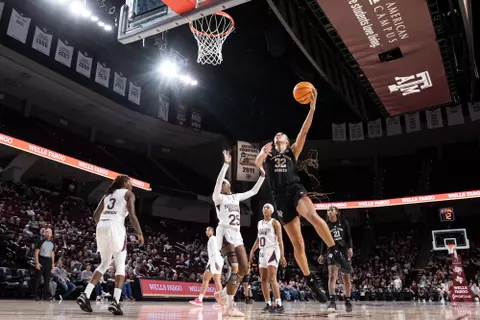 COLLEGE STATION, TX - January 15, 2023 - Forward Aaliyah Patty #32 of the Texas A&M Aggies during the game between the Mississippi St. Bulldogs and the Texas A&M Aggies at Reed Arena in College Station, TX. Photo By Ethan Mito/Texas A&M Athletics