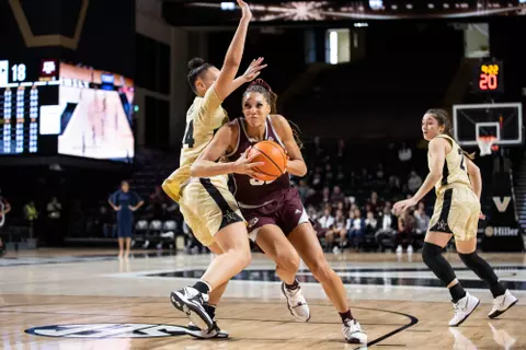 NASHVILLE, TN - January 29, 2023 - Forward Aaliyah Patty #32 of the Texas A&M Aggies during the game between the Vanderbilt Commodores and the Texas A&M Aggies at Memorial Gymnasium in Nashville, TN. Photo By Ethan Mito/Texas A&M Athletics